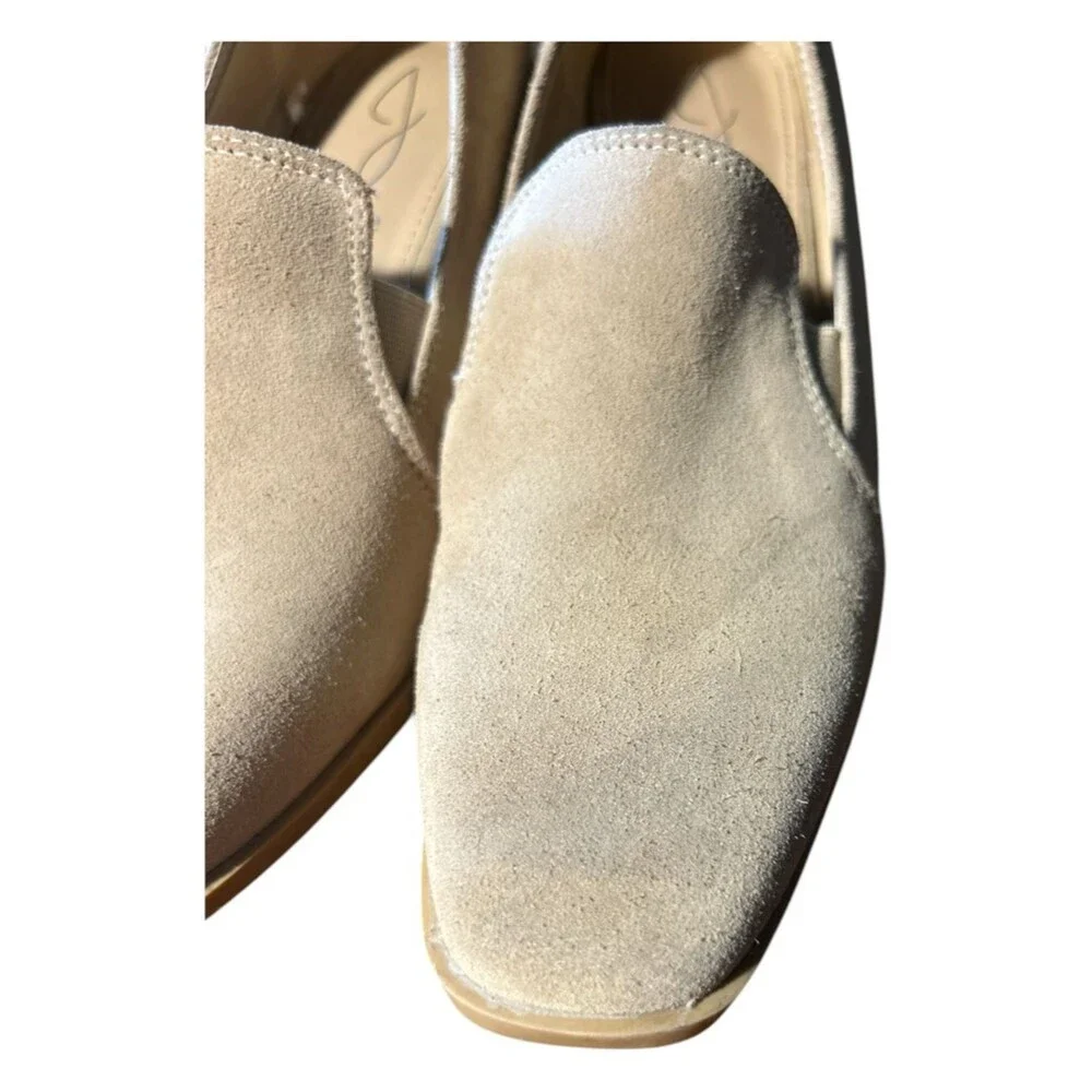 Joie Women’s 7.5 Wevenly Tan Beige Suede Leather Slip On Stretch Block Heel
